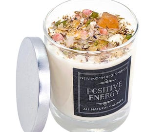 Positive Energy Candles - Crystal & Herb Candle - Soy Aromatherapy Candle w/ Sunstone, Citrine - Positive Energy Crystal Candle - Handmade!