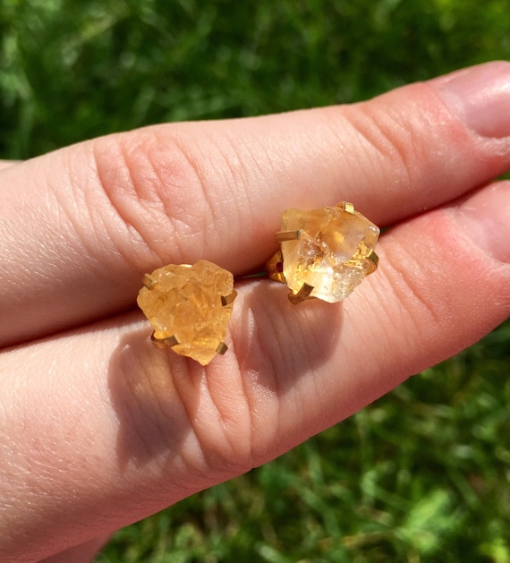 Raw Citrine Earrings Gold Raw Citrine Crystal Stud Earrings Citrine Jewelry Stud Earrings Rough Citrine Citrine Post Earrings Etsy UK