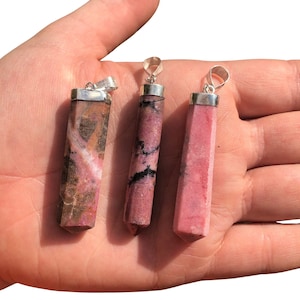 Rhodonite Pendant - Sterling Silver Rhodonite Necklace - Rhodonite Jewelry - Healing Crystal Necklace - Polished Rhodonite Pendant