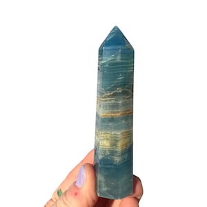 Lemurian Aquatine Calcite Point (2.5&quot; - 4.5&quot;) Blue Onyx - Grade A Blue Lemurian Calcite Crystal - Lemurian Aquatine Calcite Polished Tower