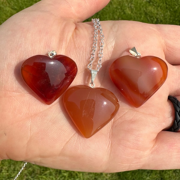 Carnelian Heart Pendant - Polished Crystal Heart Necklace - Carnelian Crystal Pendant - Polished Carnelian Pendant - Carnelian Jewelry