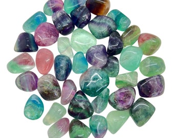 Rainbow Fluorite Tumbled Crystal - Grade A - Multiple Sizes Available - Tumbled Rainbow Fluorite Stone - Blue and Green Rainbow Fluorite