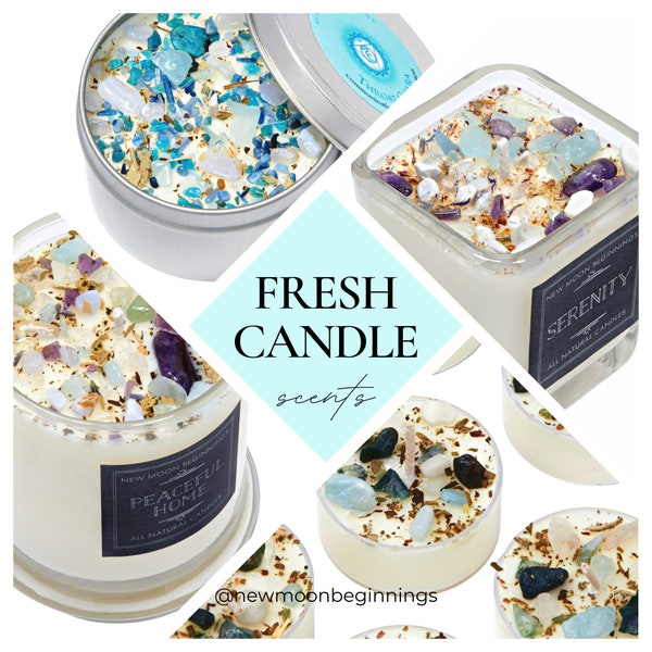 Fresh Scented Candle with Crystals - Soy Wax Candles - Fresh and Clean Smell - Fresh Scented Tealights - Fragrant Candles - All Handmade!