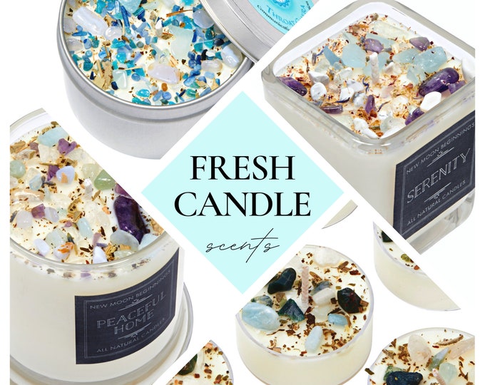 Fresh Scented Candle with Crystals - Soy Wax Candles - Fresh and Clean Smell - Fresh Scented Tealights - Fragrant Candles - All Handmade!