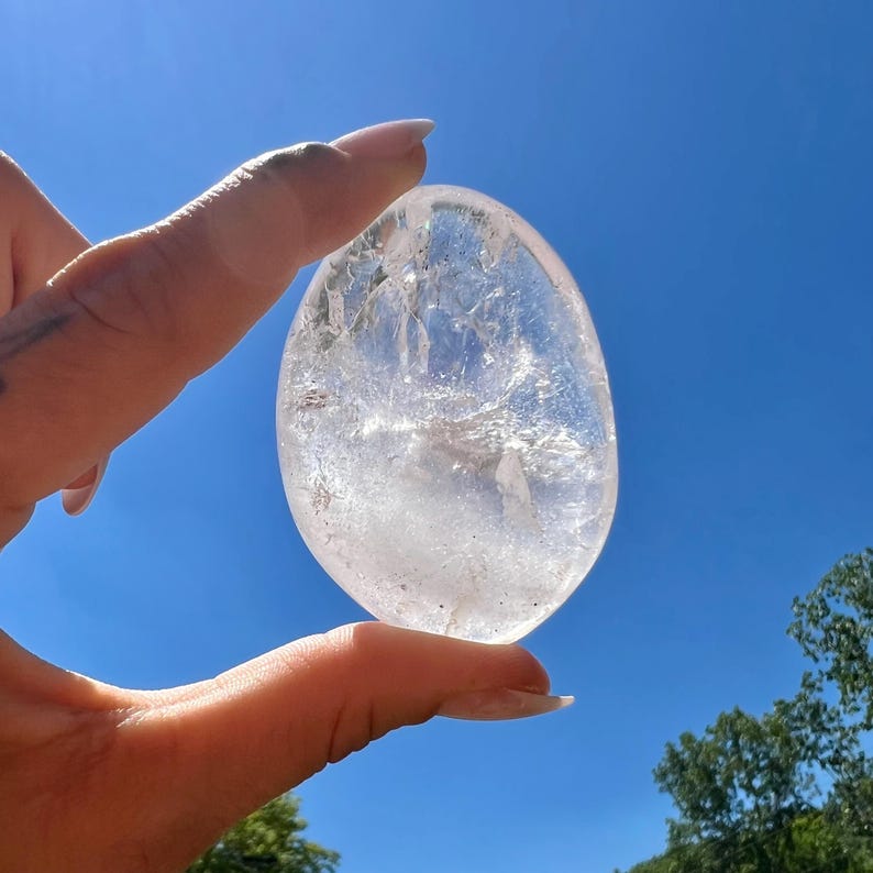 Clear Quartz Palm Stone - Clear Quartz Stone - Polished Clear Quartz Oval Palm Stone - Tumbled Clear Quartz Crystal - Crystal Quartz Palm image 4