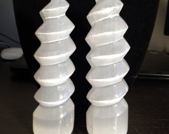 Selenite Spiral Tower (6" to 7") - Selenite Tower - Spiral Selenite Crystal Point- Healing Crystal Tower - White Selenite Crystal Point