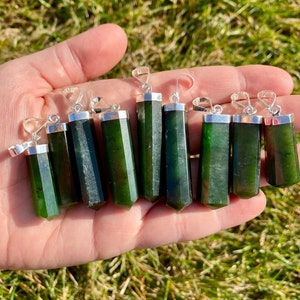 Nephrite Jade Stone Point Pendant - Sterling Silver Pendant - Polished Nephrite Jade Point - Jade Jewelry - Crystal Necklace image 6