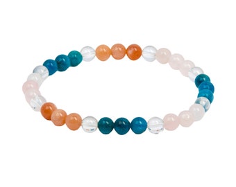 Self-Worth, Abundance, & Motivation Bracelet 6mm Elastic Bracelet - sunstone, blue apatite, rose quartz, clear quartz