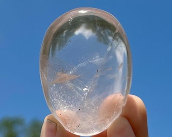 Clear Quartz Palm Stone - Clear Quartz Stone - Polished Clear Quartz Oval Palm Stone - Tumbled Clear Quartz Crystal - Crystal Quartz Palm