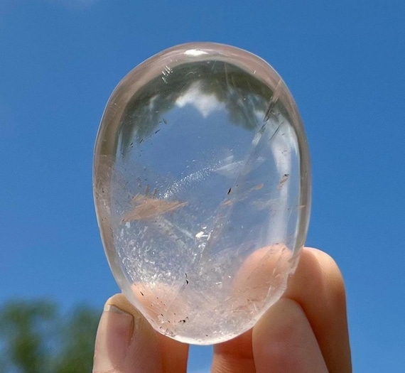 Clear Quartz Palm Stone - Clear Quartz Stone - Polished Clear Quartz Oval Palm Stone - Tumbled Clear Quartz Crystal - Crystal Quartz Palm