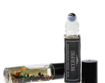 Scorpio Zodiac Oil Roller - Black Obsidian Crystal Roller Bottle - Scorpio Zodiac Perfume - Crystals & Herbs - Ritual Oil - Astrology Gifts