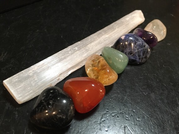7 Chakra Set With Selenite Wand 7 Piece Chakra Stone Set Etsy