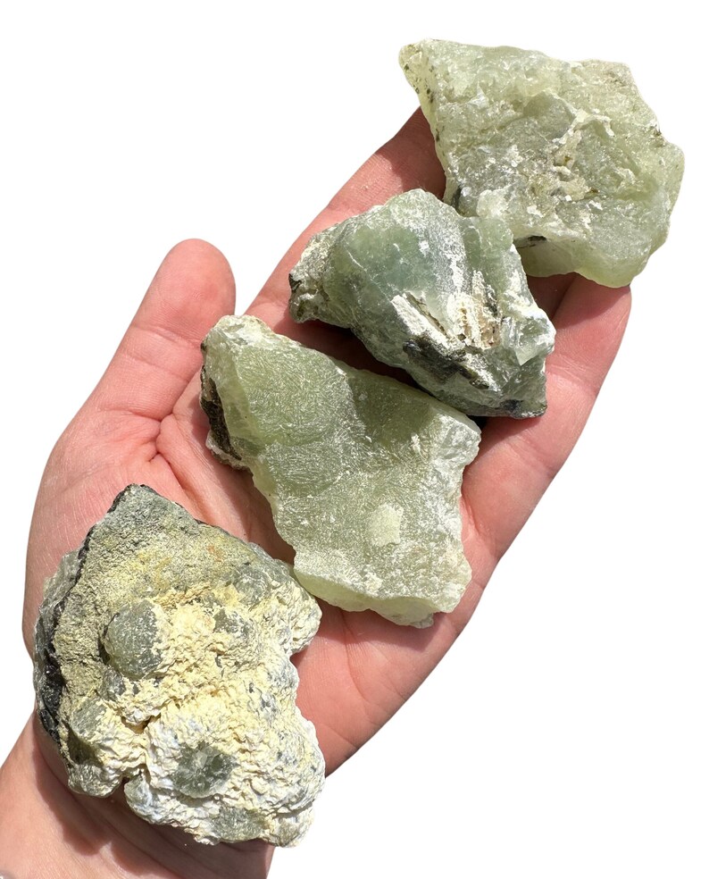 Cristal de prehnita en bruto (de 0,5" a 4") - Piedra de prehnita en bruto - Cúmulo de prehnita - Algunas son prehnitas rutiladas con turmalina negra o epidota imagen 10
