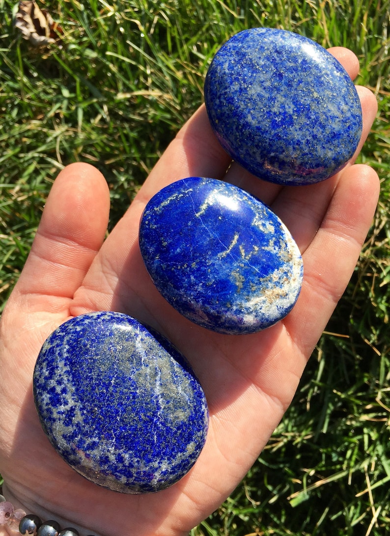 Lapis Lazuli Stone Lapis Lazuli Palm Stone Grade A Polished Lapis Lazuli Palm Stone Crystal Tumbled Blue Lapis Lazuli Worry Stone image 5