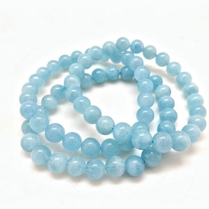 Aquamarine Bracelet AA Grade Aquamarine Elastic Bracelet Aquamarine Jewelry Blue Stretch Bracelet Genuine Aquamarine Gemstone image 2