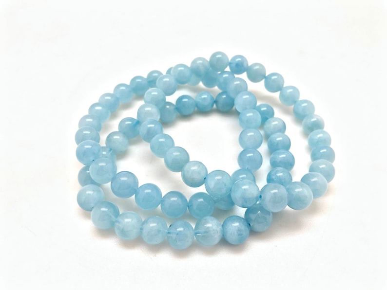 Aquamarine Bracelet AA Grade Aquamarine Elastic Bracelet Aquamarine Jewelry Blue Stretch Bracelet Genuine Aquamarine Gemstone image 2