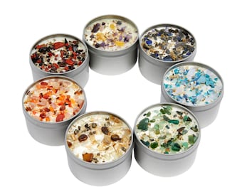 Tin Candles (8 oz.) - Handmade Soy Candles - Crystal Candles - Herb & Flower Candles - Aromatherapy Candles in Tins - Unique and Handmade!