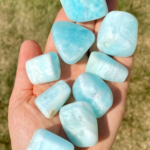 Caribbean Blue Calcite & Aragonite Tumbled Stone - Caribbean Blue Calcite Tumbled Crystal - Multiple Sizes Available - Blue Calcite Crystal