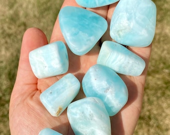 Caribbean Blue Calcite & Aragonite Tumbled Stone - Caribbean Blue Calcite Tumbled Crystal - Multiple Sizes Available - Blue Calcite Crystal