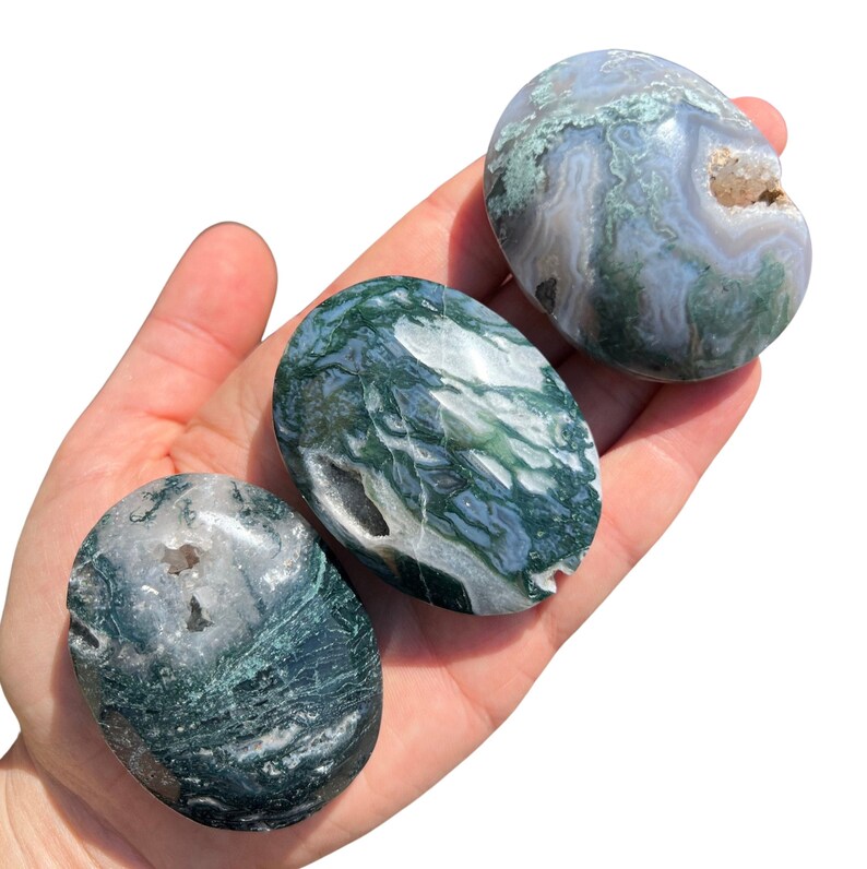 Mosagaat Palmsteen (2"-3") Mosagaat Zorgsteen - Gepolijst mosagaatkristal - Kleurrijke en hoogwaardige agaat - sommige hebben Druzy! afbeelding 7