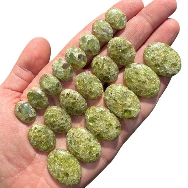 Peridot Cabochon Oval (0.6" - 1") Compressed Peridot Crystal Cabochon - Polished Peridot Gemstone - Chrysolite/Olivine - Tumbled Green Stone