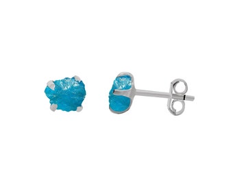 Raw Blue Apatite Stud Earrings Sterling Silver Raw Blue