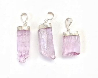 Raw Kunzite Pendant in Sterling Silver - Pink Kunzite Crystal - Raw Kunzite Necklace - Crystal Necklace - Pink Kunzite Jewelry