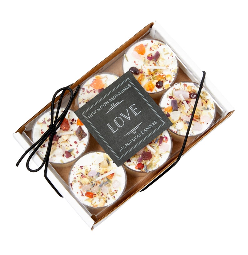 Love Candles - Happiness & Love Candle - Anniversary Gift - Wedding Candle - Soy Aromatherapy Candle - Crystal Candle for Love - Handmade! Set of 6 Tealights