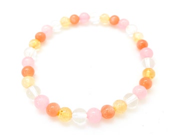 Happiness & Joy Bracelet - Healing Crystal Elastic Bracelet - Sunstone, Citrine, Rose Quartz, Clear Quartz Bracelet - Happiness Crystals