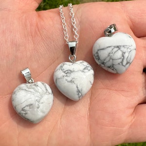 White Howlite Heart Pendant - Polished White Howlite Crystal Heart - White Howlite Necklace - Heart Shaped Crystal Pendant - Howlite Jewelry