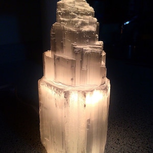 Selenite Lamp - Raw Selenite Tower - Selenite Crystal Tower - Healing Crystals & Stones - Remove Negative Energy - Large Selenite Tower Lamp