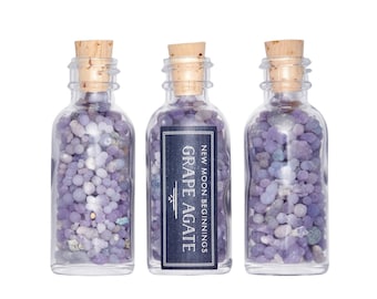 Raw Grape Agate Stones in Crystal Bottle - Purple Chalcedony Crystal Chips - Grape Agate Balls - Botryoidal Grape Chalcedony - 70% Off