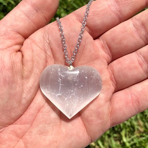 Selenite Necklace - Selenite Heart Pendant - Selenite Jewelry - Healing Crystal Necklace - Polished Crystal Heart Pendant - Heart Jewelry