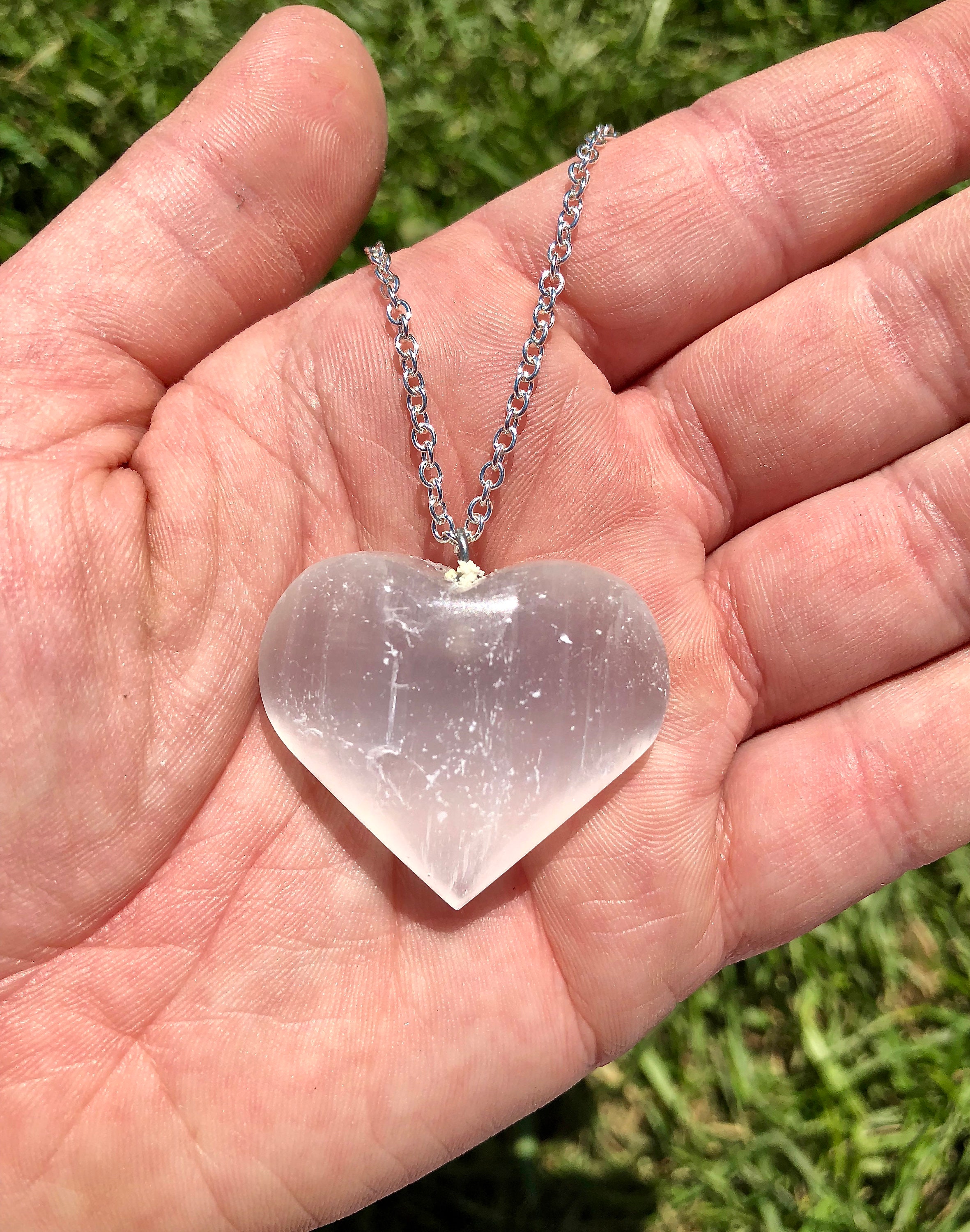 Heart Shaped Pendant Handmade in Russia Hand Painted over Natural Selenite 