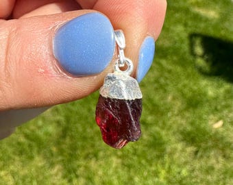 Garnet Pendant in Sterling Silver - Raw Garnet Crystal Necklace - Rough Garnet Stone - Sterling Silver Pendant - Genuine Garnet Necklace