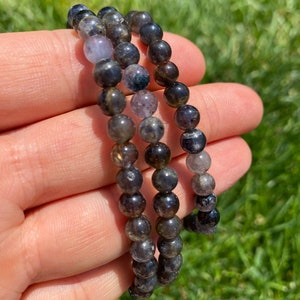 Iolite Bracelet - 6mm Round Beads - Elastic Bracelet - Iolite jewelry - Stretch Bracelet - Iolite Gemstone - Genuine Natural Iolite Stone