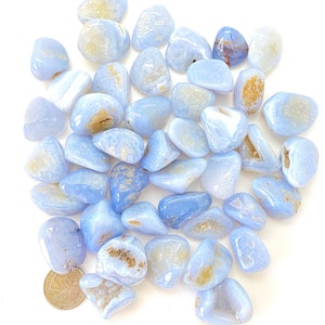 Chalcedony Tumbled Crystal Grade B Multiple Sizes Available Tumbled Blue Chalcedony Stone Polished Blue Chalcedony Gemstone image 4