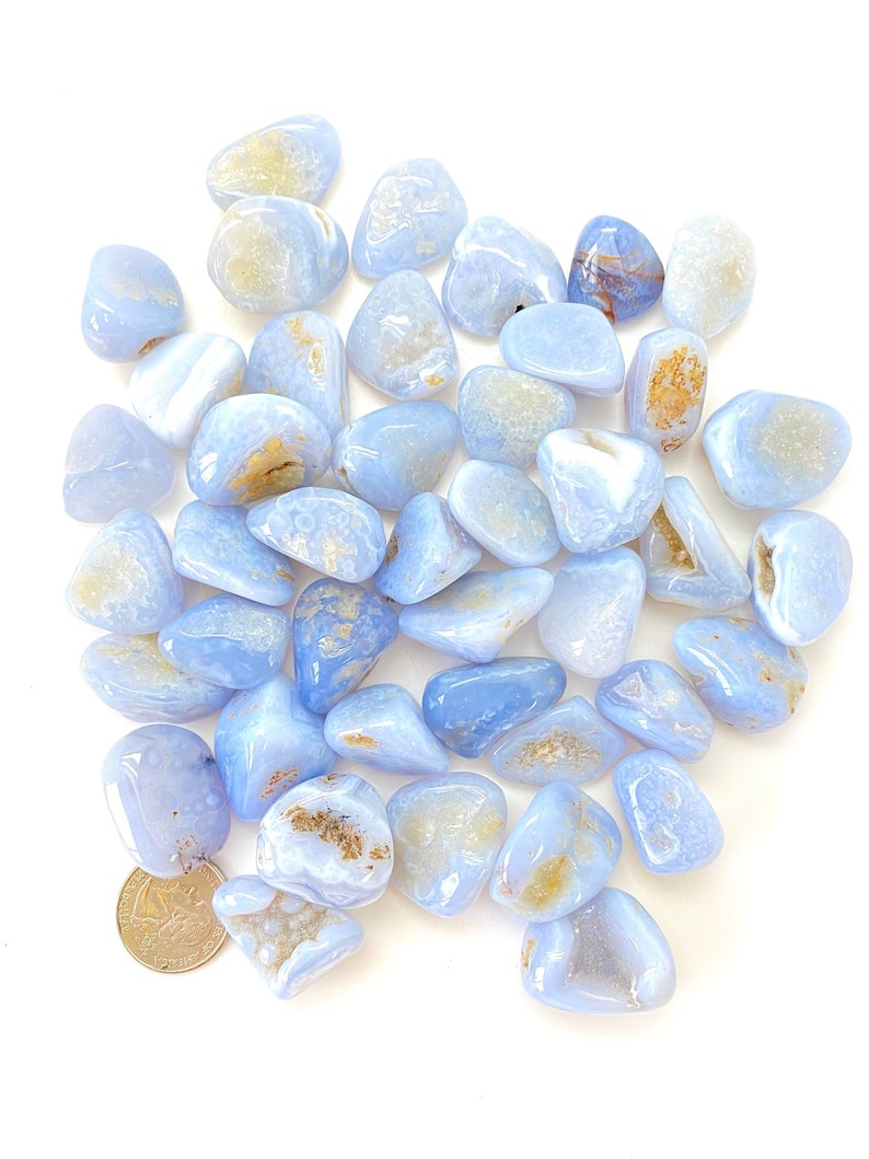 Chalcedony Tumbled Crystal Grade B Multiple Sizes Available Tumbled Blue Chalcedony Stone Polished Blue Chalcedony Gemstone image 4