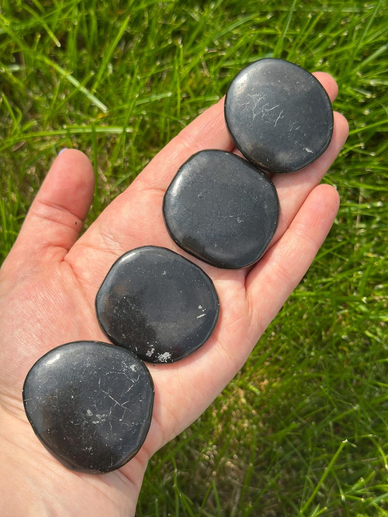 Shungite Worry Stone (1.25" - 2") Polished Shungite Crystal - Genuine Shungite Crystal Worry Stone - Shungite Palm Stone - EMF Protection image 2