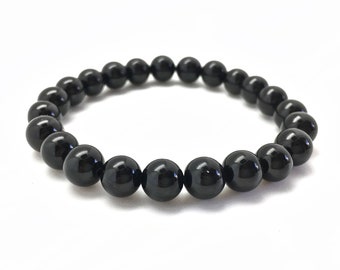 Pulsera de turmalina negra - Pulsera de cristal - Joyería de turmalina negra - Pulsera elástica - Pulsera extensible - Turmalina auténtica