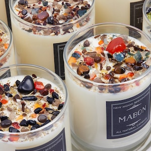 Handmade Fall and Halloween Candles - Autumn Scented Candle - Fall Candle Gift - Soy Tealights - Pumpkin Jar Candle - Fall Crystal Candles image 5