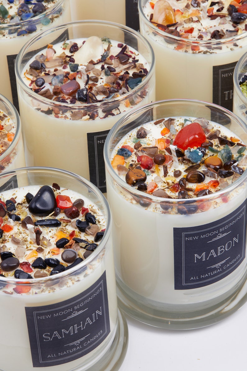 Handmade Fall and Halloween Candles - Autumn Scented Candle - Fall Candle Gift - Soy Tealights - Pumpkin Jar Candle - Fall Crystal Candles image 5