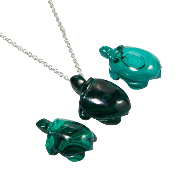 Malachite Turtle Pendant - Carved Malachite Crystal Charm - Malachite Turtle Necklace - Polished Crystal Turtle - Mini Malachite Turtle