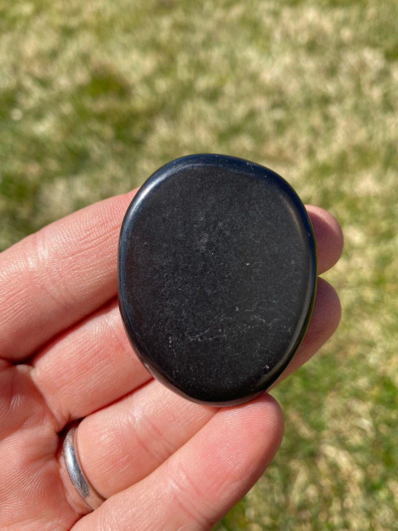 Shungite Worry Stone (1.25" - 2") Polished Shungite Crystal - Genuine Shungite Crystal Worry Stone - Shungite Palm Stone - EMF Protection image 1