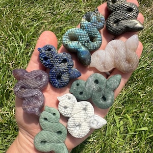 Crystal Snakes - Gemstone Snake Sculpture - Small Crystal Snake Figure - Hand Carved Stone Snake - Stone Snake Décor - Snake Miniatures (2&quot;)