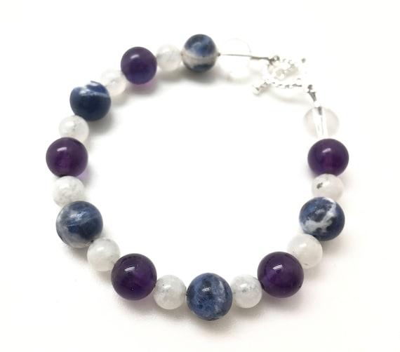 Calming Bracelet Amethyst, Sodalite, Rainbow Moonstone bracelet Quartz  Bracelet Crystal Bracelet Crystals and Stones