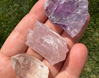 Love and Happiness Stone Set - Raw Crystals and Stones - Raw Rose Quartz, Amethyst, Clear Quartz - Crystals for Love - Crystals