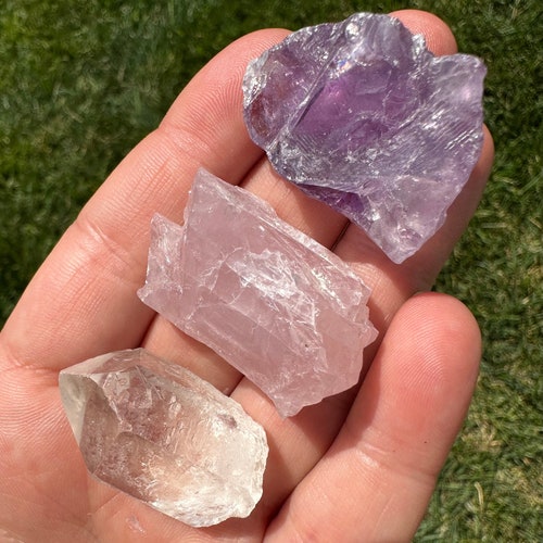 Jewever Amethyst & Rose Quartz Crystal Necklace - Tumbled Stone Chakra Healing Jewelry For Women