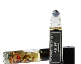 Aries Zodiac Oil Roller - Bloodstone Crystal Roller Bottle - Aries Zodiac Perfume - Crystals & Herbs - Ritual Oil Roller - Astrology Gifts