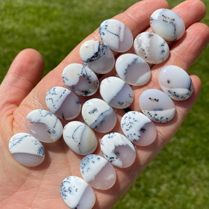 Dendritic Opal Stone Cabochon Oval (0.75&quot;) - Polished Dendritic Opal Stone Cabochon - Merlinite Cabochon - Tumbled Dendrite Opal Gemstone